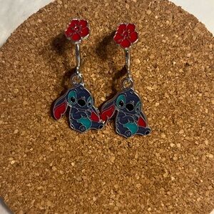 Stitch Earrings with Red Flower Accents